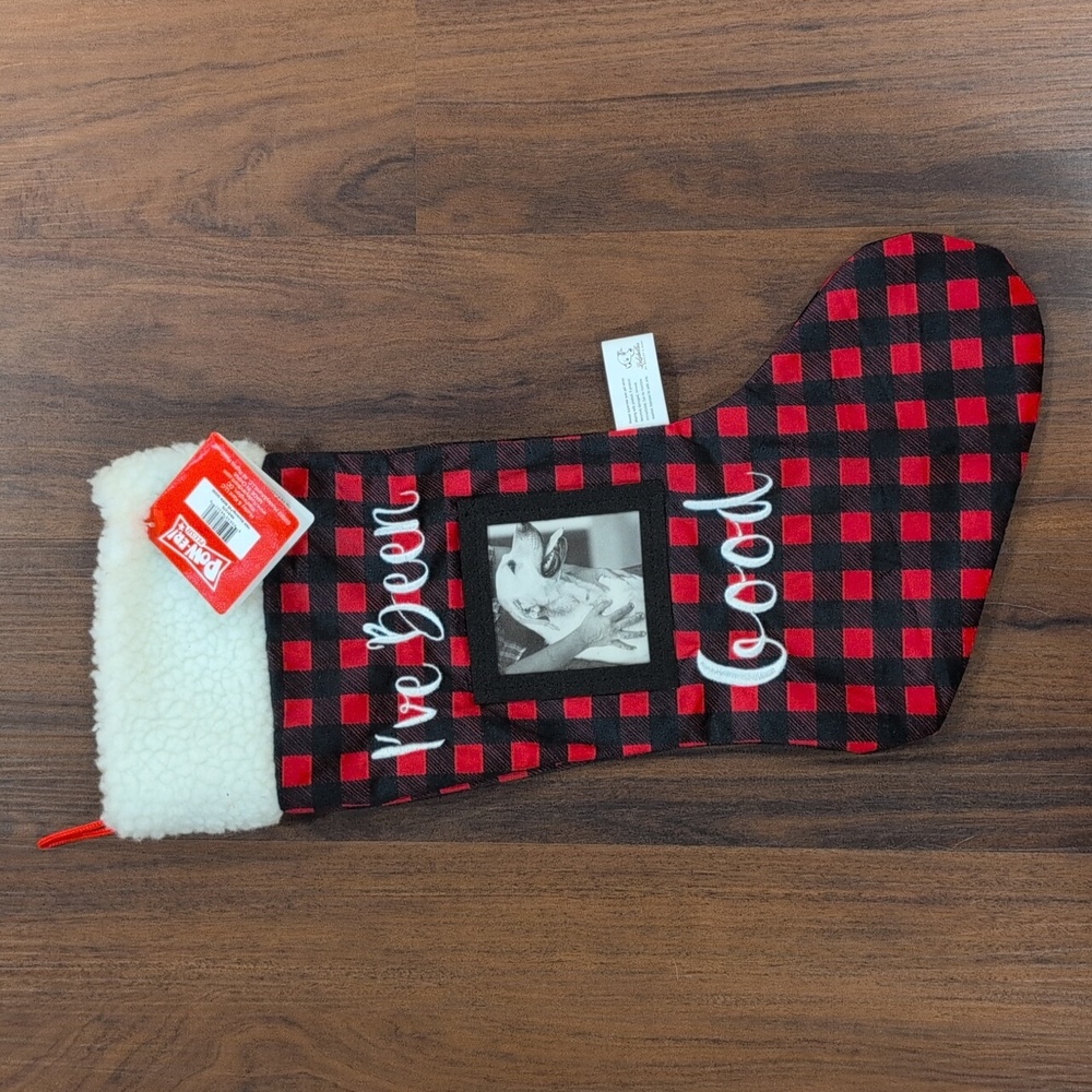 "I've Been Good" Buffalo Plaid Christmas Stocking for dog or cat
